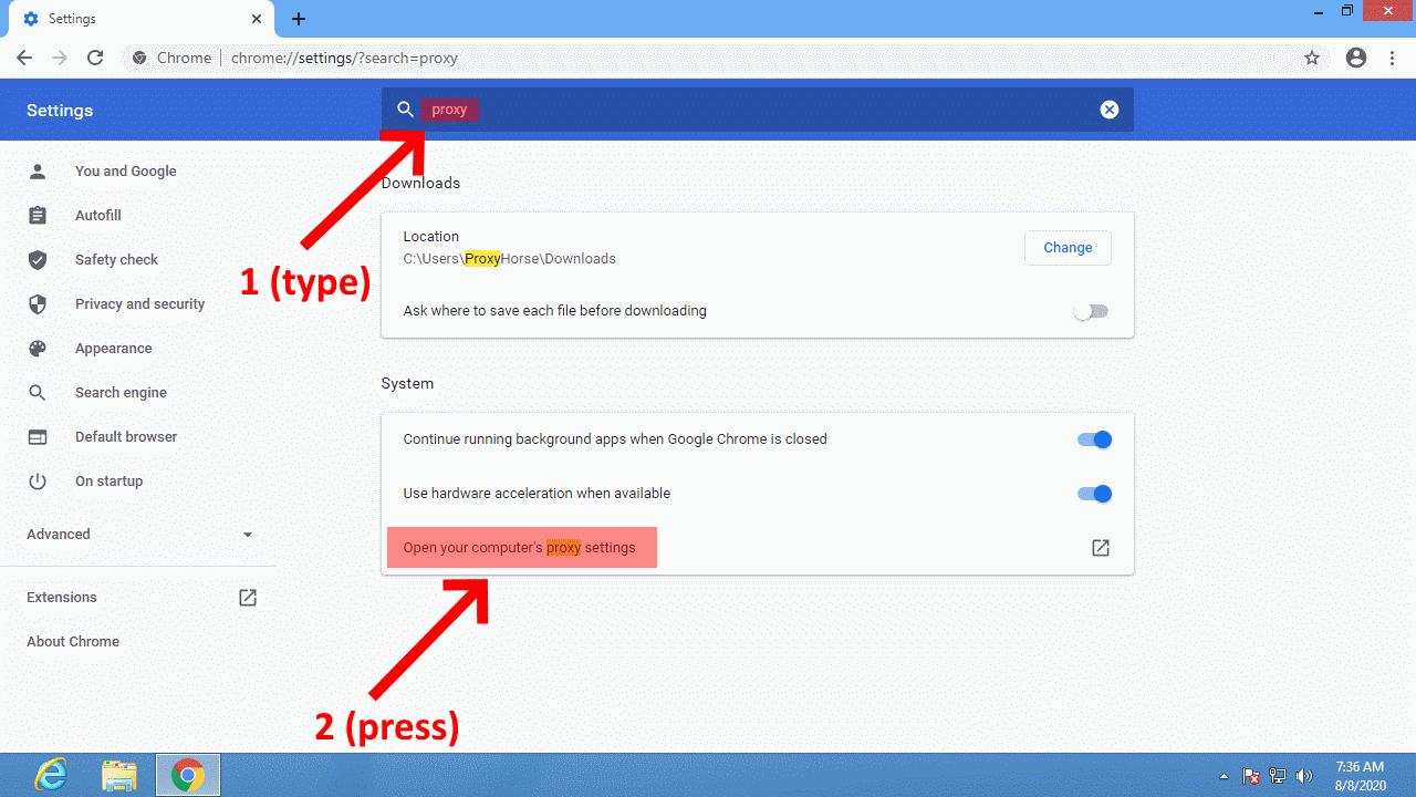 Type proxy inside the search box