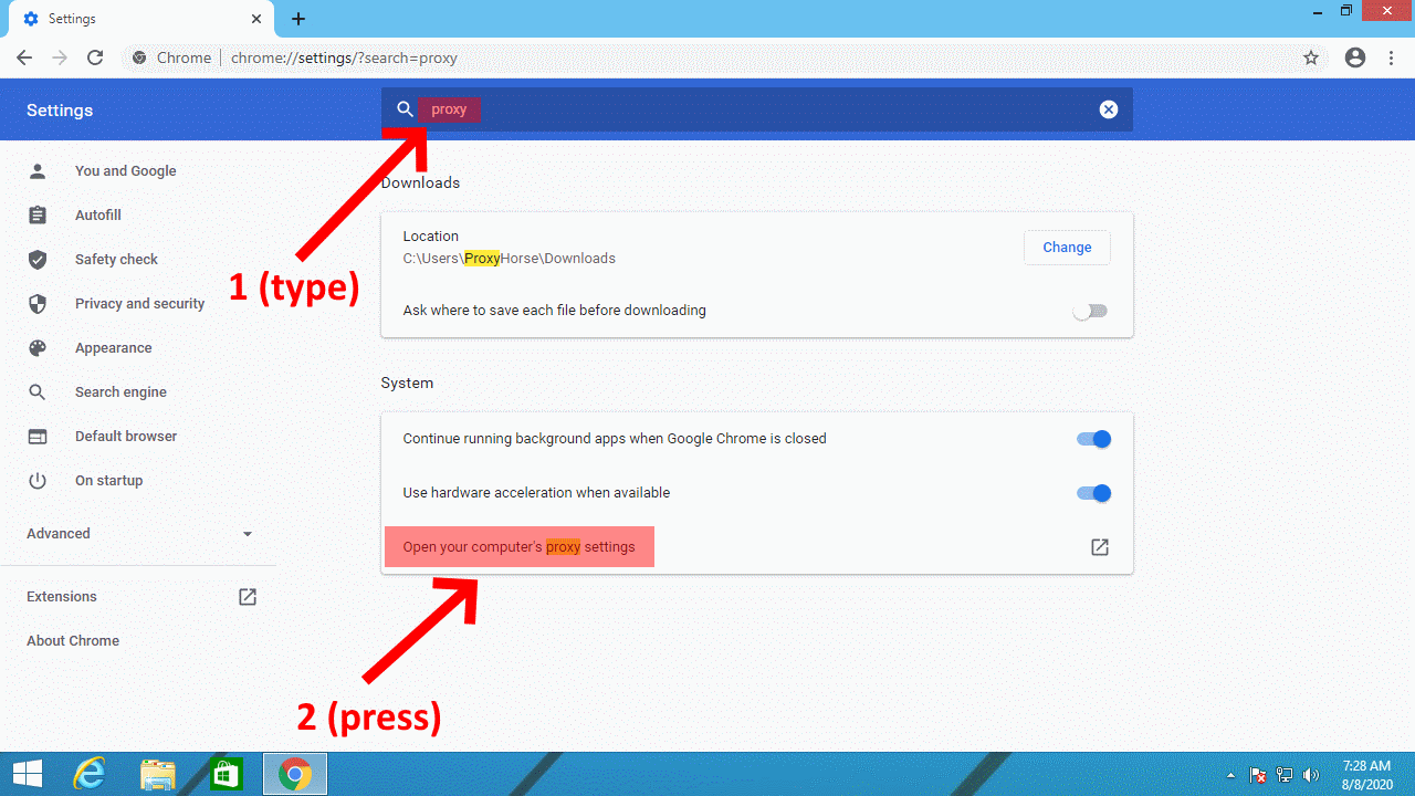 Type proxy inside the search box