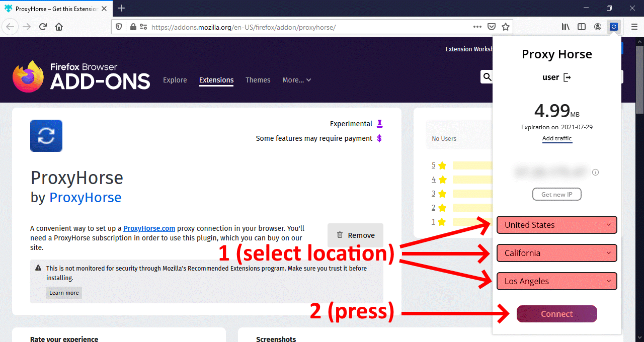 Select location, click on Connect
