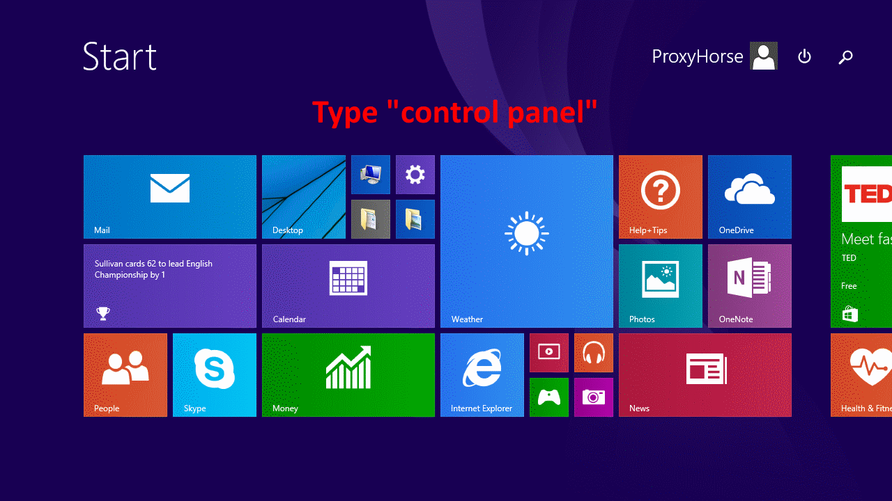 Type control panel