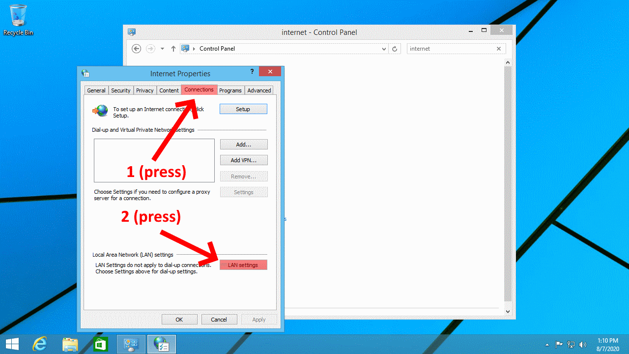 Click on Connections, click on LAN settings